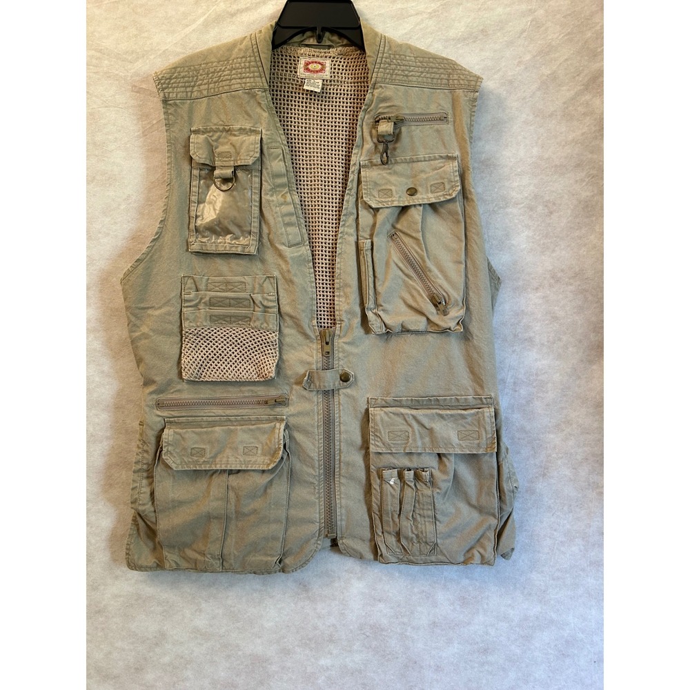 Vintage 1986 Banana Republic Safari Vest Mens Large Khaki Cotton Multi Pocket